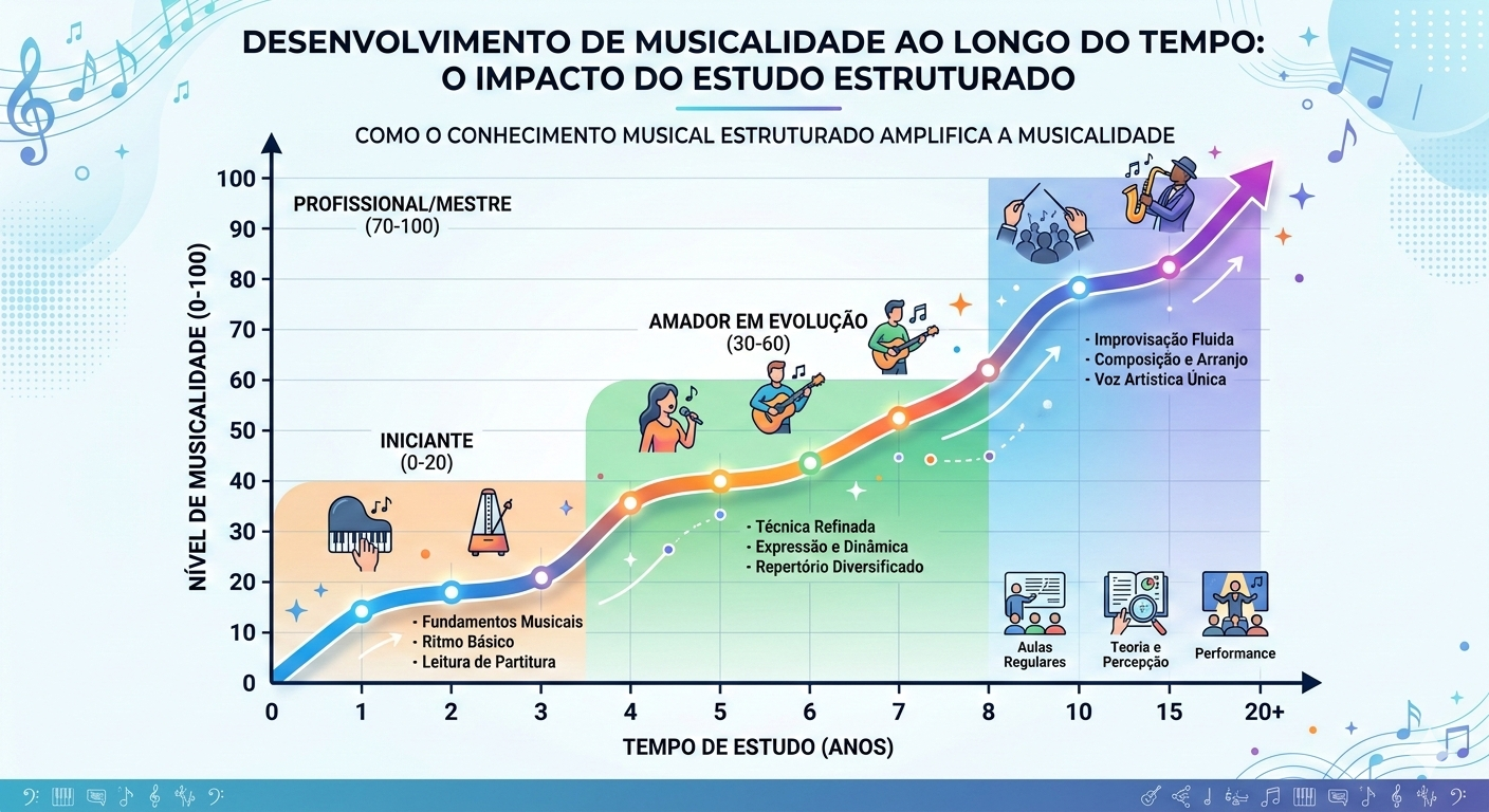Gráfico do desenvolvimento da musicalidade na música ao longo do tempo